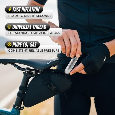16-gram Threaded c02 cartridges, CO2 Cartridges for Use with CO2 Bike Tire Inflator, Fast Inflation to 130 PSI, Fits Standard 3/8"-24 Inflators, Leakproof, Lightweight in Saudi Arabia