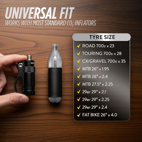 16-gram Threaded c02 cartridges, CO2 Cartridges for Use with CO2 Bike Tire Inflator, Fast Inflation to 130 PSI, Fits Standard 3/8"-24 Inflators, Leakproof, Lightweight in Saudi Arabia