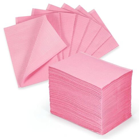 Pink Dental Bibs Disposable 50 Pack Waterproof Dentist Bibs Sheet with No Leakage Poly Back, 3 Ply 13 x 18 inch Disposable Nail Mats for Clinic, Tattoo and Table Cover in Saudi Arabia