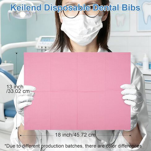 Pink Dental Bibs Disposable 50 Pack Waterproof Dentist Bibs Sheet with No Leakage Poly Back, 3 Ply 13 x 18 inch Disposable Nail Mats for Clinic, Tattoo and Table Cover in Saudi Arabia