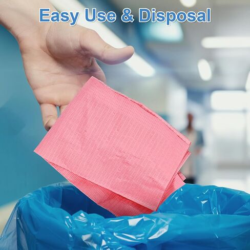 Pink Dental Bibs Disposable 50 Pack Waterproof Dentist Bibs Sheet with No Leakage Poly Back, 3 Ply 13 x 18 inch Disposable Nail Mats for Clinic, Tattoo and Table Cover in Saudi Arabia