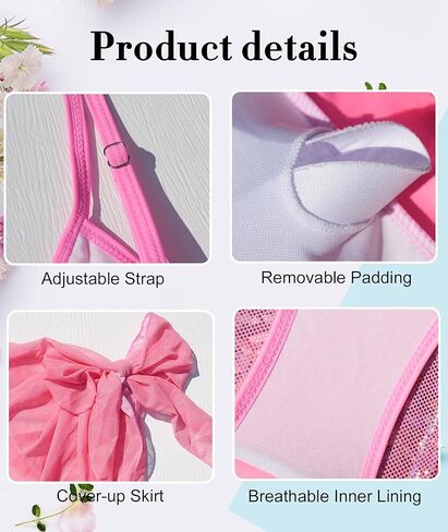 Girls One Piece Swimsuit Cute Swimsuit Girl Sparkle Swimwear Beach Bathing Suit Cover Up Skirt Adjustable Strap 5-10 in Saudi Arabia