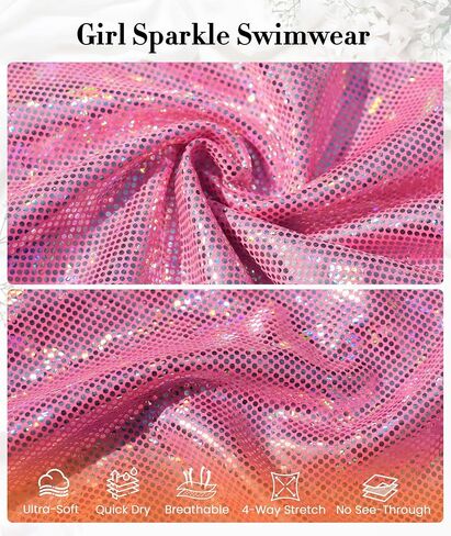 Girls One Piece Swimsuit Cute Swimsuit Girl Sparkle Swimwear Beach Bathing Suit Cover Up Skirt Adjustable Strap 5-10 in Saudi Arabia