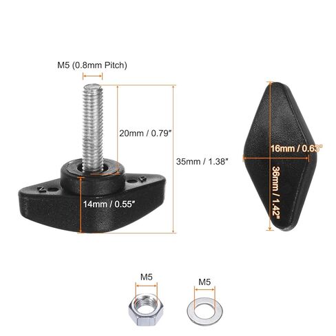 8pcs Tee Wing Knobs M5 x 20mm Metric Thread 36mm T Head Plastic Handles Thumb Screws Hand Clamping Threaded Stud Knob Grip Thumbscrew with Nuts Washers, Black in Saudi Arabia