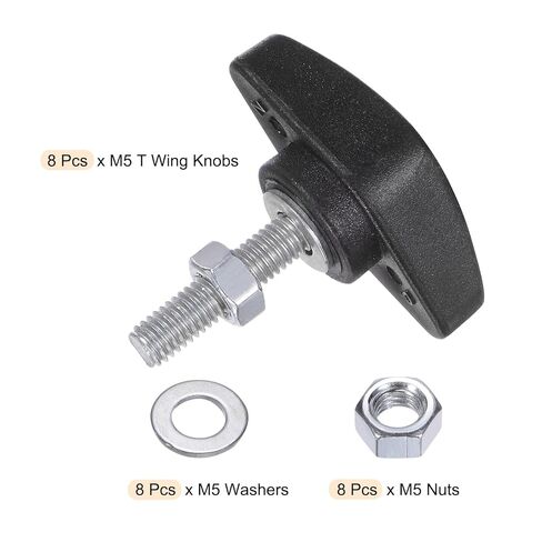 8pcs Tee Wing Knobs M5 x 20mm Metric Thread 36mm T Head Plastic Handles Thumb Screws Hand Clamping Threaded Stud Knob Grip Thumbscrew with Nuts Washers, Black in Saudi Arabia