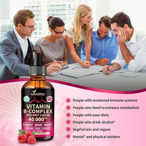 VivoNu Vitamin B Complex Liquid Drops, Methylated Vitamin B12 6000 mcg, B1, B6, B3, B5, B2, Folate, Biotin with Vitamin C D A E, Magnesium, Zinc, CoQ10 for Energy (1 Bottle) in Saudi Arabia