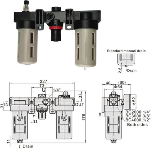 BC2000 BC3000 BC4000 Air Filter Pressure Regulator Kit Water Separator Air Tool Compressor(Only AC2000) in Saudi Arabia