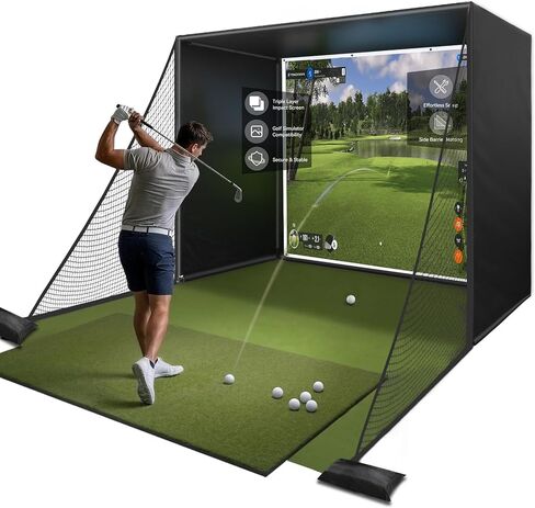 شبكة ضميمة محاكي الجولف، طقم شبكة جولف سيم مقاس 10 × 8 قدم مع شاشة تأثير ثلاثية الطبقات ممتازة، وأنابيب إطار مبطنة من الإسفنج، وشبكة حاجز جانبي وقماش مقاوم للضوء، ومعدات ممارسة المرآب الداخلي in Kuwait