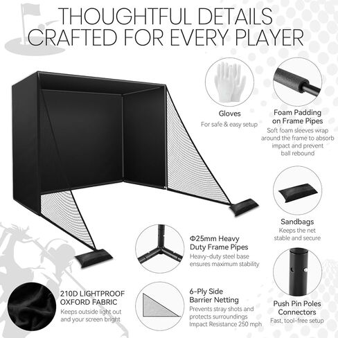 شبكة ضميمة محاكي الجولف، طقم شبكة جولف سيم مقاس 10 × 8 قدم مع شاشة تأثير ثلاثية الطبقات ممتازة، وأنابيب إطار مبطنة من الإسفنج، وشبكة حاجز جانبي وقماش مقاوم للضوء، ومعدات ممارسة المرآب الداخلي in Kuwait