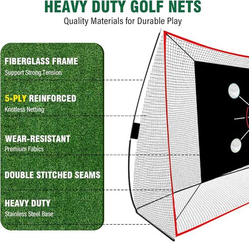 شبكة جولف، 10 × 7 أقدام مع بساط تدريب الجولف، شبكة مساعدة على الضرب مع تدريب متعدد الأهداف للقيادة في الفناء الخلفي والتقطيع للاستخدام الداخلي والخارجي، شبكة من 5 طبقات مضادة للتمزق وحقيبة حمل، هدايا للرجال والأب لاعب الجولف in Kuwait
