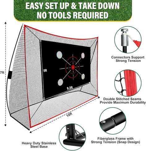 شبكة جولف، 10 × 7 أقدام مع بساط تدريب الجولف، شبكة مساعدة على الضرب مع تدريب متعدد الأهداف للقيادة في الفناء الخلفي والتقطيع للاستخدام الداخلي والخارجي، شبكة من 5 طبقات مضادة للتمزق وحقيبة حمل، هدايا للرجال والأب لاعب الجولف in Kuwait