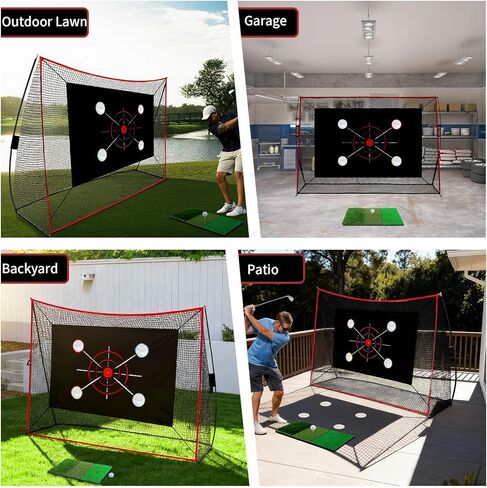 شبكة جولف، 10 × 7 أقدام مع بساط تدريب الجولف، شبكة مساعدة على الضرب مع تدريب متعدد الأهداف للقيادة في الفناء الخلفي والتقطيع للاستخدام الداخلي والخارجي، شبكة من 5 طبقات مضادة للتمزق وحقيبة حمل، هدايا للرجال والأب لاعب الجولف in Kuwait