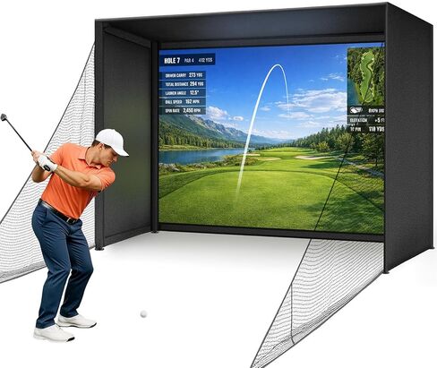 Golf Simulator Enclosure 10 x 8 ft with Upgraded Dual-Layer Impact Screen Kit, HD Projection Surface, Thick Foam Edge Padding, Safety Side Nets for Indoor Home Garage Golf Cage Practice Training in Saudi Arabia