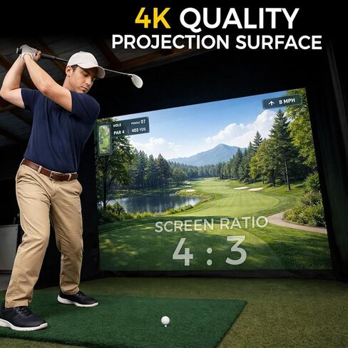 Golf Simulator Enclosure 10 x 8 ft with Upgraded Dual-Layer Impact Screen Kit, HD Projection Surface, Thick Foam Edge Padding, Safety Side Nets for Indoor Home Garage Golf Cage Practice Training in Saudi Arabia