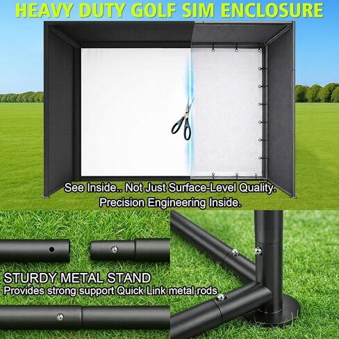 Golf Simulator Enclosure 10 x 8 ft with Upgraded Dual-Layer Impact Screen Kit, HD Projection Surface, Thick Foam Edge Padding, Safety Side Nets for Indoor Home Garage Golf Cage Practice Training in Saudi Arabia