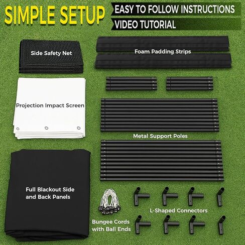 Golf Simulator Enclosure 10 x 8 ft with Upgraded Dual-Layer Impact Screen Kit, HD Projection Surface, Thick Foam Edge Padding, Safety Side Nets for Indoor Home Garage Golf Cage Practice Training in Saudi Arabia