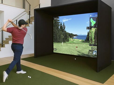 Golf Simulator Enclosure 10 x 8 ft with Upgraded Dual-Layer Impact Screen Kit, HD Projection Surface, Thick Foam Edge Padding, Safety Side Nets for Indoor Home Garage Golf Cage Practice Training in Saudi Arabia