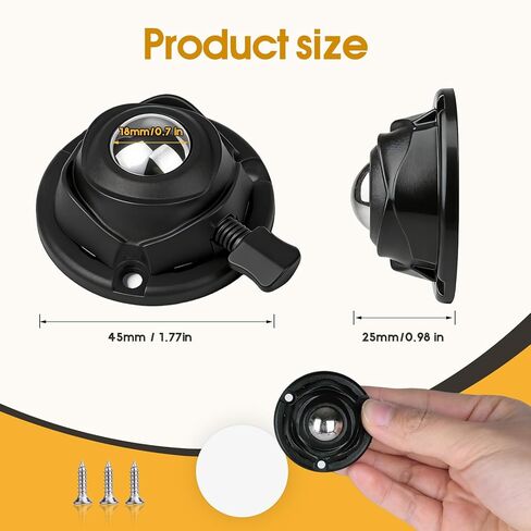 عجلات دوارة صغيرة مقاس 1 بوصة، عجلات كروية فولاذية دوارة شديدة التحمل، تحميل 30 رطلًا لكل بكرات، عجلات دوارة ذاتية اللصق منخفضة للأثاث، وأجهزة المطبخ، وصناديق التخزين (4، أسود) in Kuwait