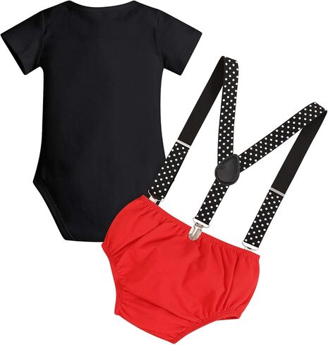 IBTOM CASTLE Formal Suit First Birthday Outfit for Baby Boy Cake Smash One Party Suspenders Bowtie Clothes Set in Kuwait