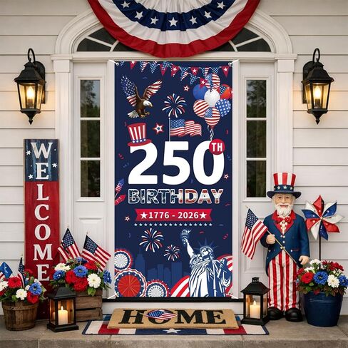 غطاء باب الذكرى السنوية الـ 250 لبروبسين، لافتة مقاس 6 × 2.9 قدم 1776-2026 عيد ميلاد 250، تمثال نسر الحرية، لوازم الحفلات المعلقة لتزيين الحائط مع الحلقات النحاسية لديكورات الأبواب الداخلية والخارجية in Kuwait