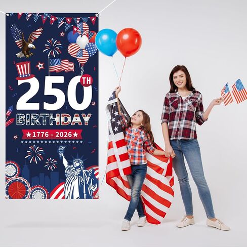 غطاء باب الذكرى السنوية الـ 250 لبروبسين، لافتة مقاس 6 × 2.9 قدم 1776-2026 عيد ميلاد 250، تمثال نسر الحرية، لوازم الحفلات المعلقة لتزيين الحائط مع الحلقات النحاسية لديكورات الأبواب الداخلية والخارجية in Kuwait