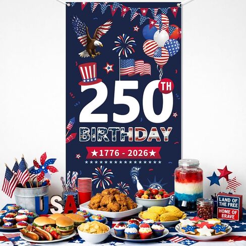 غطاء باب الذكرى السنوية الـ 250 لبروبسين، لافتة مقاس 6 × 2.9 قدم 1776-2026 عيد ميلاد 250، تمثال نسر الحرية، لوازم الحفلات المعلقة لتزيين الحائط مع الحلقات النحاسية لديكورات الأبواب الداخلية والخارجية in Kuwait