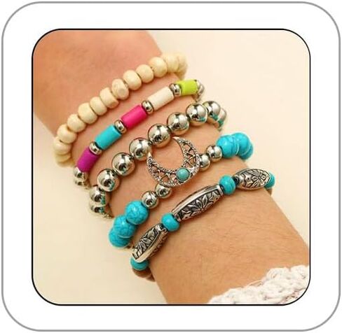 Turquoise Western Cowgirl Bracelets for Women Handmade Stackable Turquoise Beaded Stretch Bracelet Vintage Rodeo Western Jewelry Set Country Cowboy Outfit Accessories in Saudi Arabia