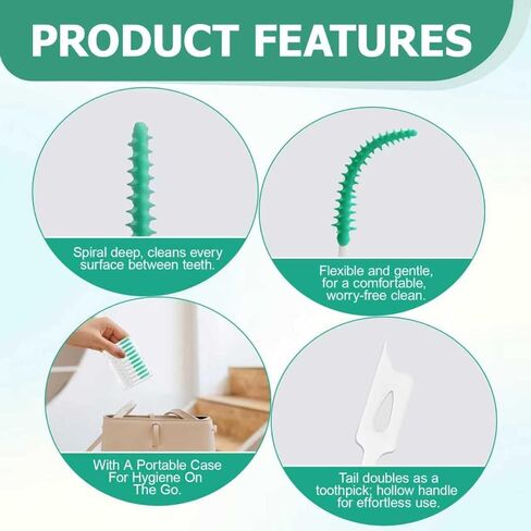 480 Pcs Dental Floss Picks, Soft Silicone Tooth Picks Flossers, Interdental Brushes with Case, Soft Dental Floss Picks for Teeth Cleaning, Braces, Bridges, Adult, Plaque Removal (Green) in Kuwait