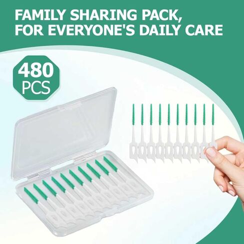 480 Pcs Dental Floss Picks, Soft Silicone Tooth Picks Flossers, Interdental Brushes with Case, Soft Dental Floss Picks for Teeth Cleaning, Braces, Bridges, Adult, Plaque Removal (Green) in Kuwait