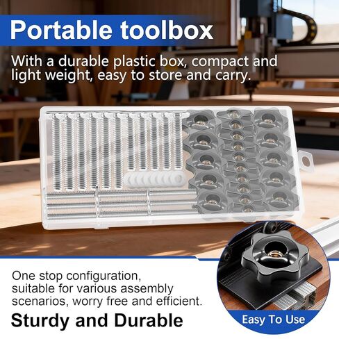 Taiss 30 قطعة 1/4"-20 T مجموعة مقابض المسار، نوعان من المقابض الملولبة 1/4"-20x1,1-1/2"، 2" 3 أحجام T مسامير وغسالات لأدوات النجارة والتركيبات in Kuwait