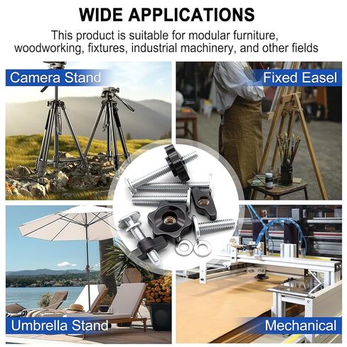 Taiss 30 قطعة 1/4"-20 T مجموعة مقابض المسار، نوعان من المقابض الملولبة 1/4"-20x1,1-1/2"، 2" 3 أحجام T مسامير وغسالات لأدوات النجارة والتركيبات in Kuwait