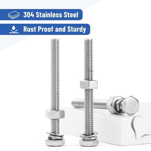 Mr. Pen- Nuts and Bolts Set, 1/4"-20x2-1/2, 10 Sets, Stainless Steel, Hex Head Nut and Bolt Set, Flat & Lock Washers in Saudi Arabia