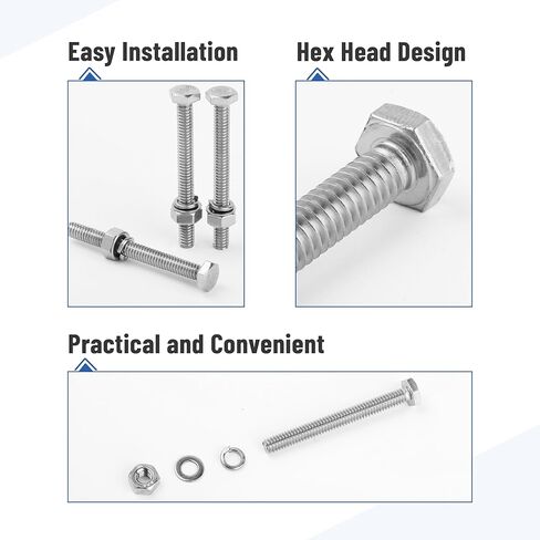 Mr. Pen- Nuts and Bolts Set, 1/4"-20x2-1/2, 10 Sets, Stainless Steel, Hex Head Nut and Bolt Set, Flat & Lock Washers in Saudi Arabia