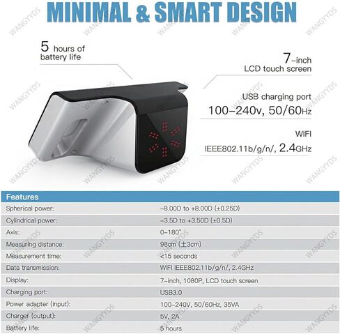 Portable Ophthalmology Vision Screener - 7" Touch Screen Eye Exam Machine, Rapid 3S Detection, 0-180° Axis, 98cm Di, Ideal for Quick Vision Screenings in Saudi Arabia