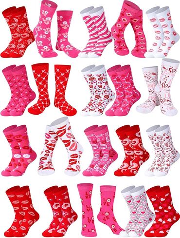 Jeyiour 12 Pairs Valentines Day Seasonal Holiday Crew Socks Colorful Fancy Soft Stretchy Novelty Design Heart Socks with Gift Box for Women Girls, Assorted Colors, Mainly Red, Pink, White, One size in Kuwait