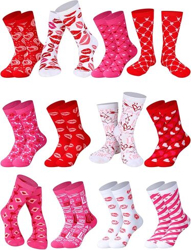 Jeyiour 12 Pairs Valentines Day Seasonal Holiday Crew Socks Colorful Fancy Soft Stretchy Novelty Design Heart Socks with Gift Box for Women Girls in Saudi Arabia