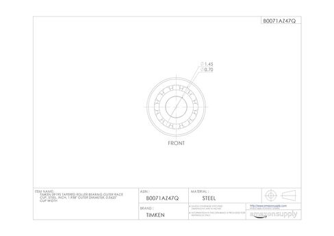 Timken 09195 Tapered Roller Bearing Outer Race Cup, Steel, Inch, 1.938" Outer Diameter, 0.5625" Cup Width in Saudi Arabia