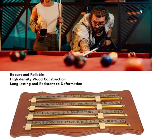 جهاز تسجيل ألعاب البلياردو الخشبي، ملحقات نادي البلياردو، مادة خشبية عالية الكثافة، لوحة تسجيل سنوكر ذات 4 مسارات، بني in Kuwait