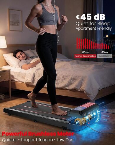 جهاز سير للمشي مع ميل بنسبة 5%، جهاز سير تحت المكتب للمكتب المنزلي، وسادة مشي محمولة هادئة بقوة 2.5 حصان، سعة 265 رطل، جهاز سير مدمج للمساحات الصغيرة مع حزام مقاس 15 بوصة × 35.4 بوصة in Kuwait