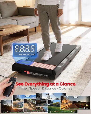 جهاز سير للمشي مع ميل بنسبة 5%، جهاز سير تحت المكتب للمكتب المنزلي، وسادة مشي محمولة هادئة بقوة 2.5 حصان، سعة 265 رطل، جهاز سير مدمج للمساحات الصغيرة مع حزام مقاس 15 بوصة × 35.4 بوصة in Kuwait