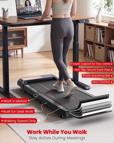 جهاز سير للمشي مع ميل بنسبة 5%، جهاز سير تحت المكتب للمكتب المنزلي، وسادة مشي محمولة هادئة بقوة 2.5 حصان، سعة 265 رطل، جهاز سير مدمج للمساحات الصغيرة مع حزام مقاس 15 بوصة × 35.4 بوصة in Kuwait