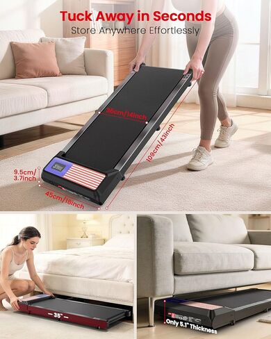 جهاز سير للمشي مع ميل بنسبة 5%، جهاز سير تحت المكتب للمكتب المنزلي، وسادة مشي محمولة هادئة بقوة 2.5 حصان، سعة 265 رطل، جهاز سير مدمج للمساحات الصغيرة مع حزام مقاس 15 بوصة × 35.4 بوصة in Kuwait