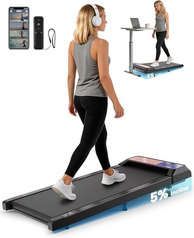 جهاز سير للمشي مع ميل بنسبة 5%، جهاز سير تحت المكتب للمكتب المنزلي، وسادة مشي محمولة هادئة بقوة 2.5 حصان، سعة 265 رطل، جهاز سير مدمج للمساحات الصغيرة مع حزام مقاس 15 بوصة × 35.4 بوصة in Kuwait