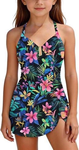 Girls Swimsuit One Piece Swim Dress Adjustable Straps Bathing Suit with Bottom Skirt in Saudi Arabia