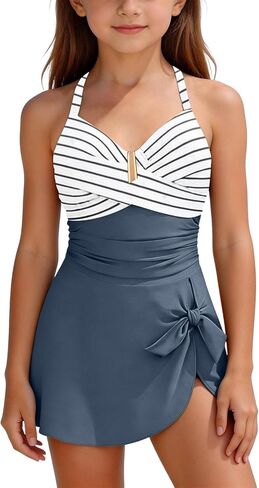 Girls Swimsuit One Piece Swim Dress Adjustable Straps Bathing Suit with Bottom Skirt in Saudi Arabia