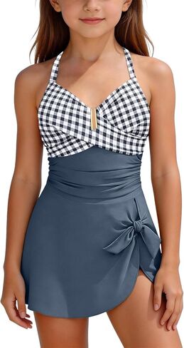Girls Swimsuit One Piece Swim Dress Adjustable Straps Bathing Suit with Bottom Skirt in Saudi Arabia