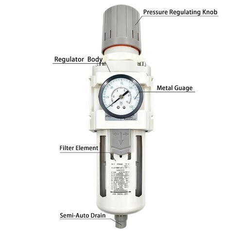XingNEeng 3/4" NPT Compressed Air Filter Regulator Combo Piggyback, Water/Oil Trap Separator with Pressure Gauge(0-150 psi), Semi-Auto Drain, Poly Bowl, 5 Micron Brass Element, Metal Bracket in Kuwait