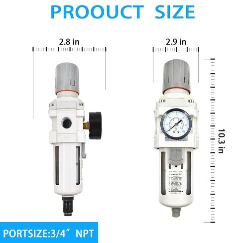 XingNEeng 3/4" NPT Compressed Air Filter Regulator Combo Piggyback, Water/Oil Trap Separator with Pressure Gauge(0-150 psi), Semi-Auto Drain, Poly Bowl, 5 Micron Brass Element, Metal Bracket in Kuwait