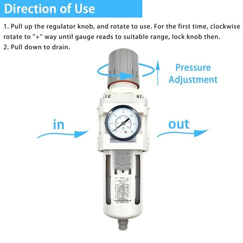 XingNEeng 3/4" NPT Compressed Air Filter Regulator Combo Piggyback, Water/Oil Trap Separator with Pressure Gauge(0-150 psi), Semi-Auto Drain, Poly Bowl, 5 Micron Brass Element, Metal Bracket in Kuwait