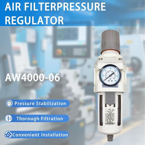 XingNEeng 3/4" NPT Compressed Air Filter Regulator Combo Piggyback, Water/Oil Trap Separator with Pressure Gauge(0-150 psi), Semi-Auto Drain, Poly Bowl, 5 Micron Brass Element, Metal Bracket in Kuwait